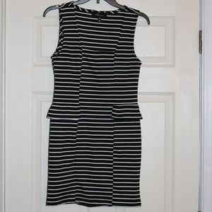 Sleeveless Black/White Striped Ponte Dress, Sz M